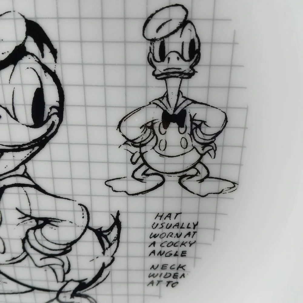 Disney Donald Duck Pasta‎ Bowl White Ceramic Sketch Grid Design Animator Notes
